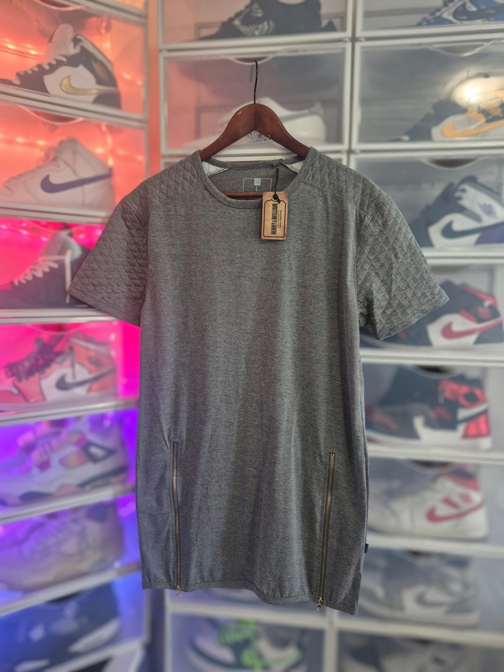 NWT Henry & William Long Grey Zipper Hem Short Sleeve T-Shirt Men's LRG